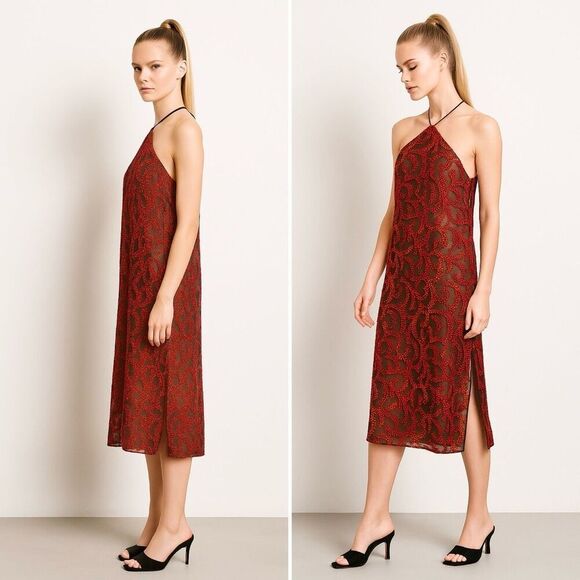 NWT Babaton 1-01 Halter Embroidered Mesh Midi Dress XXS Cocktail Date Party - Picture 2 of 11